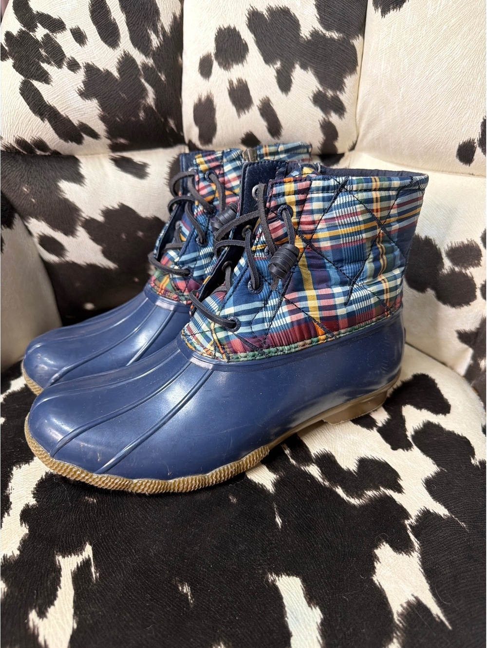 Sperry Blue Plaid Duck Boots